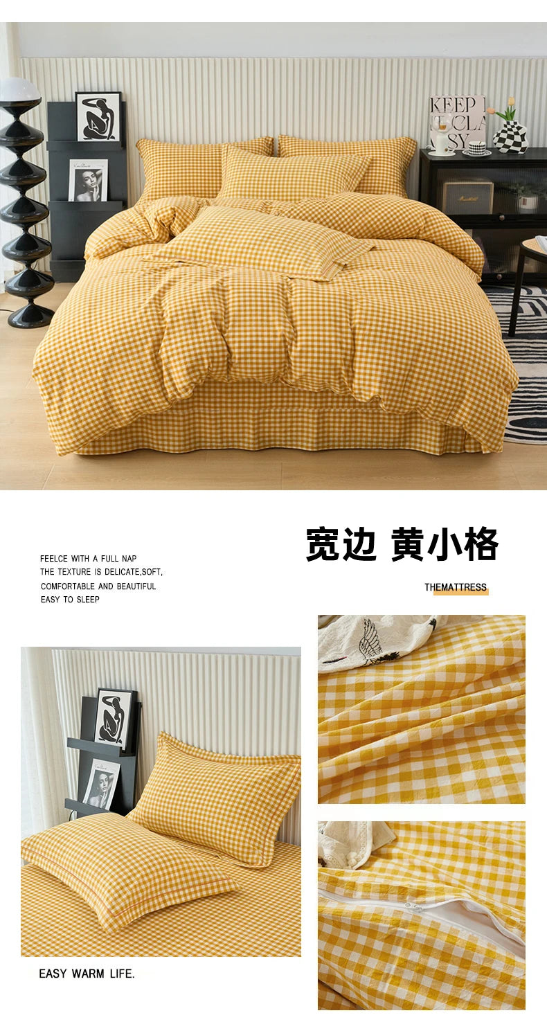 New Cotton Quilt Cover Plaid Yarn-dyed Washed Single Douvet Bed 160x210 220x240 Skin Friendly Comfortable Large Size Bedding