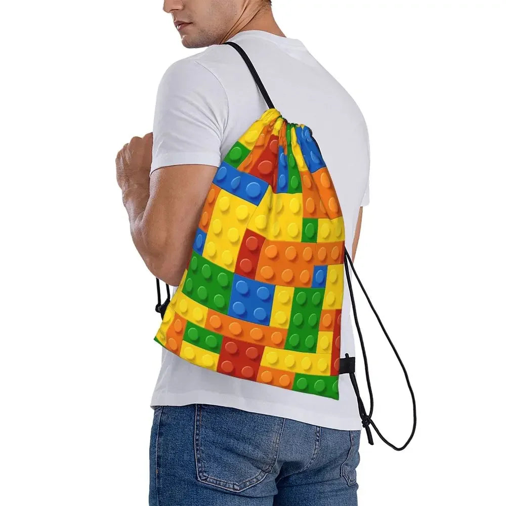 Building Blocks Construction Brick Backpacks Portable Drawstring Bags Drawstring Bundle Pocket Sundries Bag Book Bags For Travel