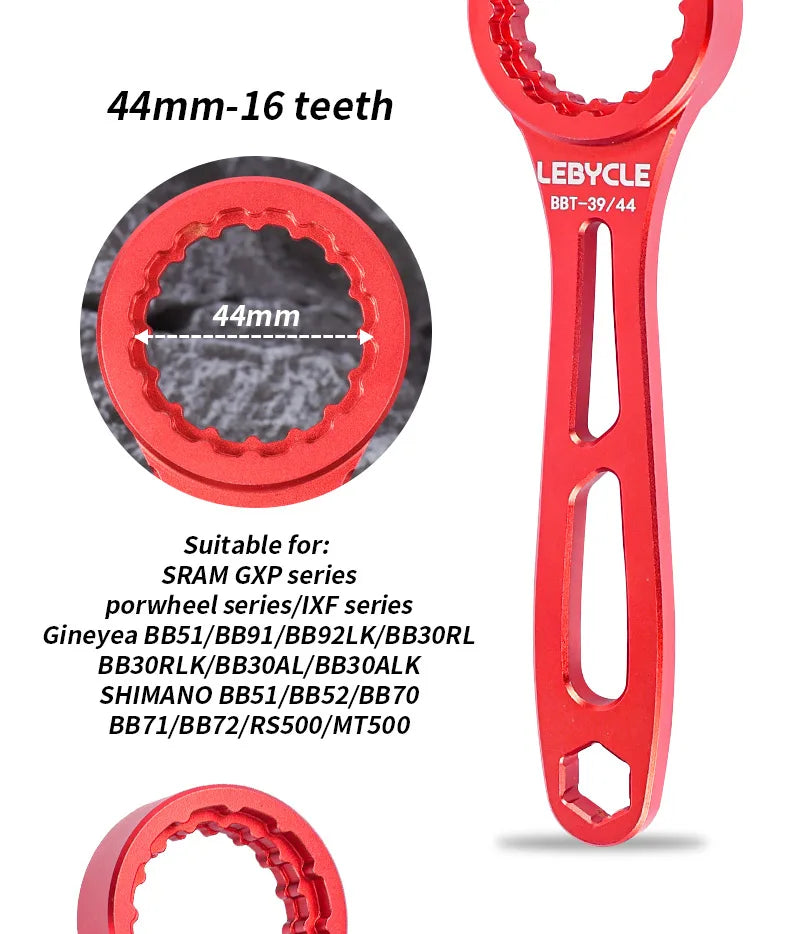 LEBYCLE 4-in-1 Aluminum BB Tool 39/40.5/44/46mm Multi-Function Bottom Bracket Wrench for Road/MTB Bicycle Maintenance Accessorie