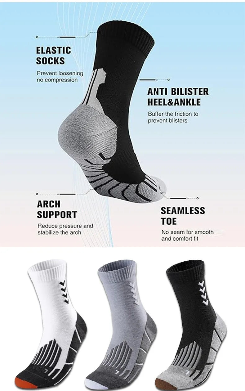 Sports Cycling Socks Breathable Anti-Slip Moisture-Wicking Football Socks Cushioned  Men Middle Tube Athletic Basketball Socks
