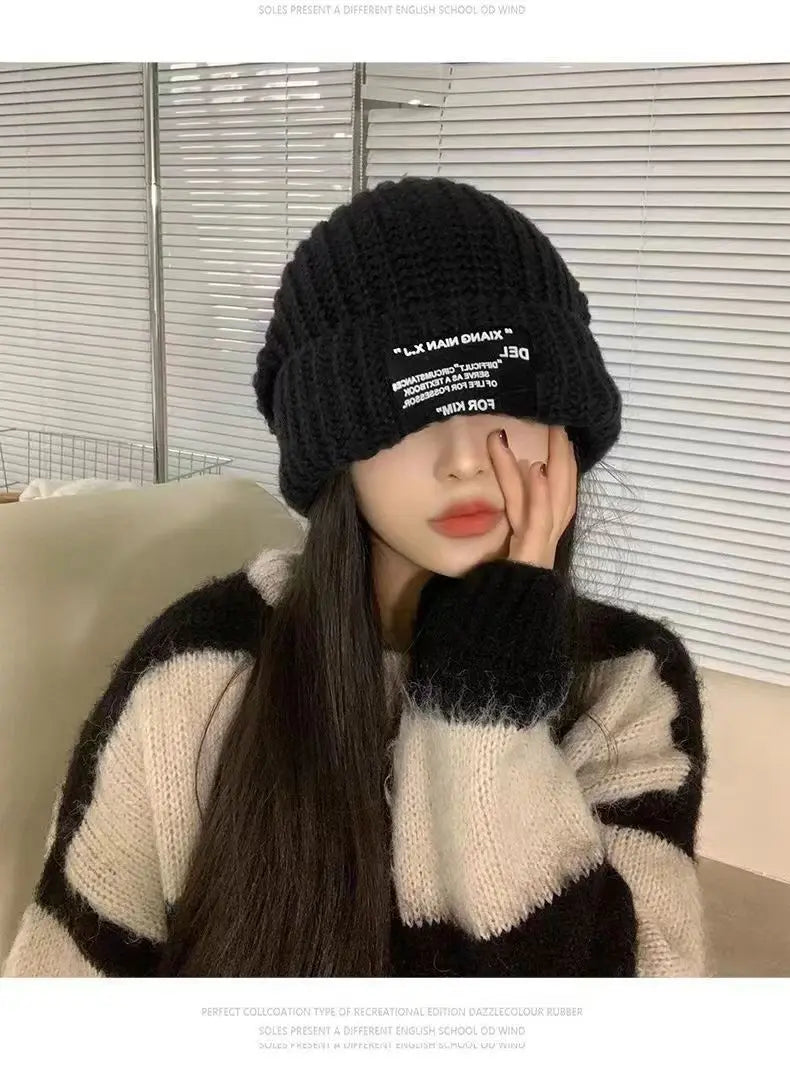 Knitted hats children's ins knitted toe caps versatile big head circumference face covering ear protection pile of hats