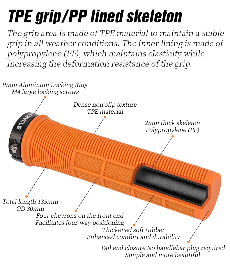 LEBYCLE TPR Bicycle Grips Integrated Bike Handlebar Grips Aluminum Alloy Lock On Bike Handles Non-slip Cuffs Mountain Bike Part