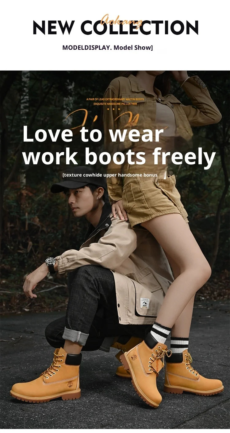 Boots Men High Top Boots Men's Leather Shoes Winter Fashion Plush Warm Shoes Outdoor Sneakers Lace Up Non-Slip Ankle Boots Male