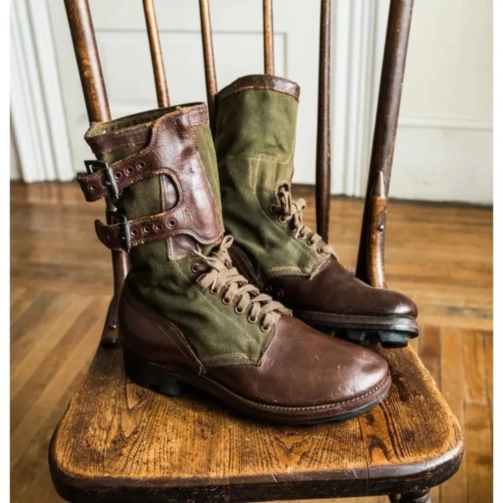 Men's Vintage Military Boots  Boots Flat-Soled Color-Block  Boots