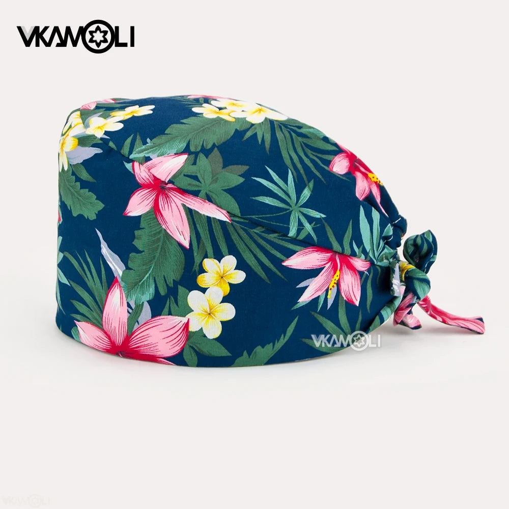 Flower printing hats scrubs women hats Health service Workers adjustable caps beauty salon Work Frosted cap lab pet store hats