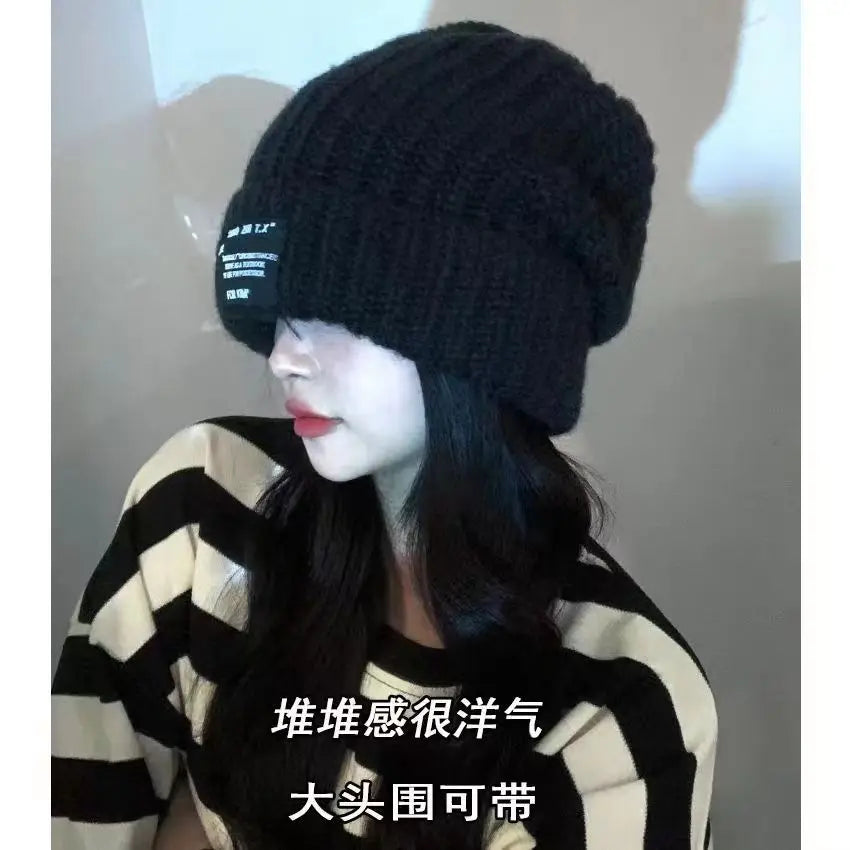 Knitted hats children's ins knitted toe caps versatile big head circumference face covering ear protection pile of hats