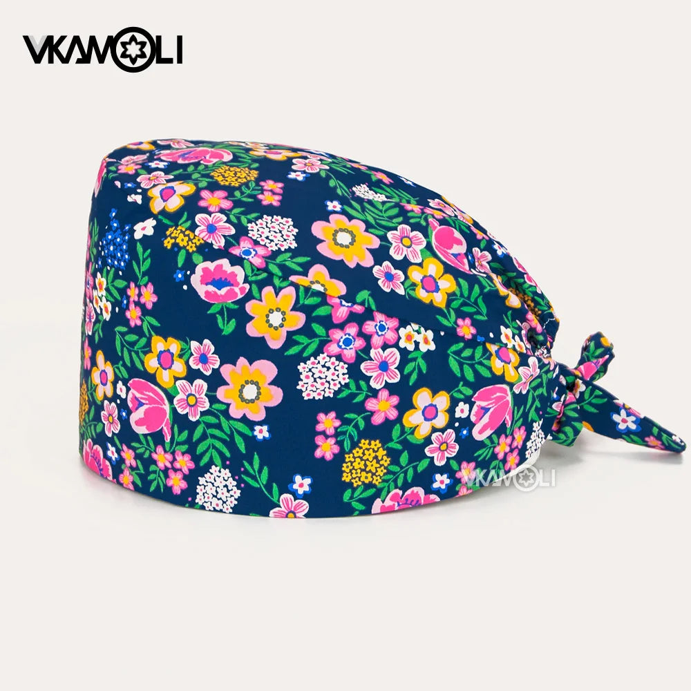Flower printing hats scrubs women hats Health service Workers adjustable caps beauty salon Work Frosted cap lab pet store hats