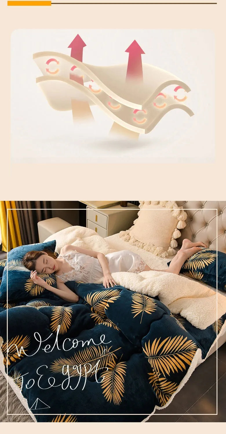 Winter Bedding Thick Quilt Blanket Thickened Warm Flannel Fleece Comforter for Cold Nights Set Bed Duvets Quilts the Blankets