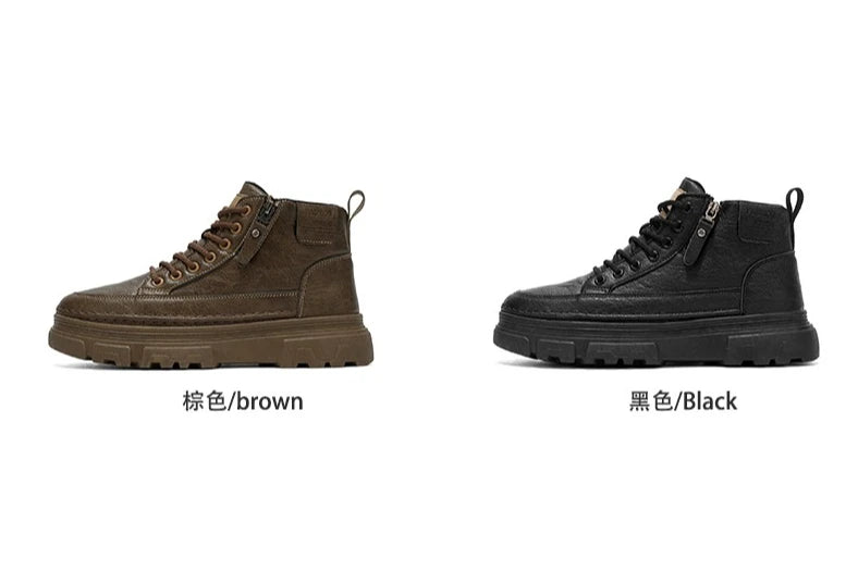 Men Boots Autumn Leather Waterproof Mid-top Sports Shoes New Fashion Ankle Boots Casual Outdoor Hiking Boots Shoes Male Sneakers