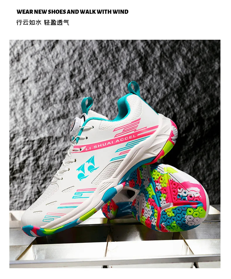 Men's and women's tennis shoes, badminton shoes, table tennis shoes, double row rotating buckle, low top leather sports shoes, v