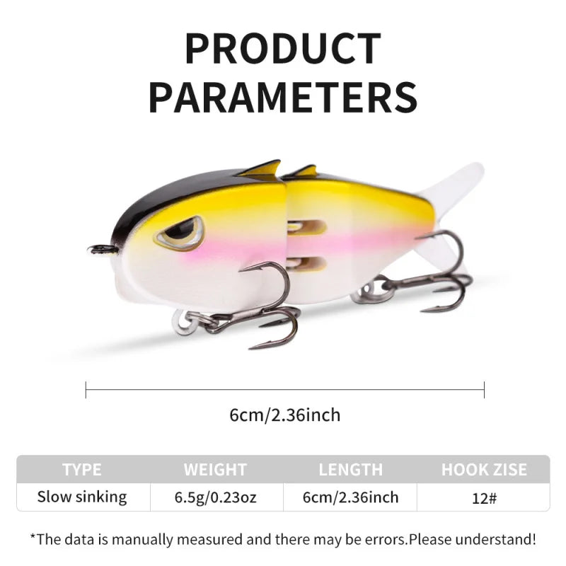 Fake Fishing Lure Bait Micro Pencil Bait60mmDouble Hook Slow Sinking Bionic Swimbait Colorful Topmouth Culter Bass Mandarin Fish