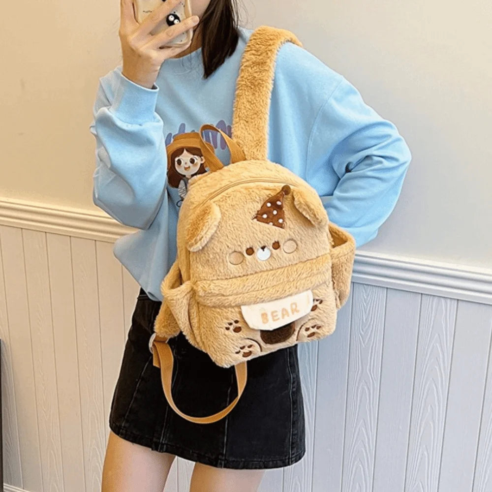 Backpack Adjustable Straps Cartoon Little Bear Backpack Large Capacity Soft Bear Schoolbag Creative Animal Shoulder Bag Gift