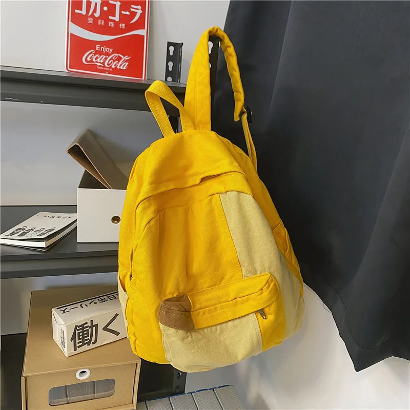 Fashion Panelled Women Backpack Canvas Kawaii Girl Travel Book Bags College Lady Laptop Backpacks Cute Travel Rucksack Schoolbag