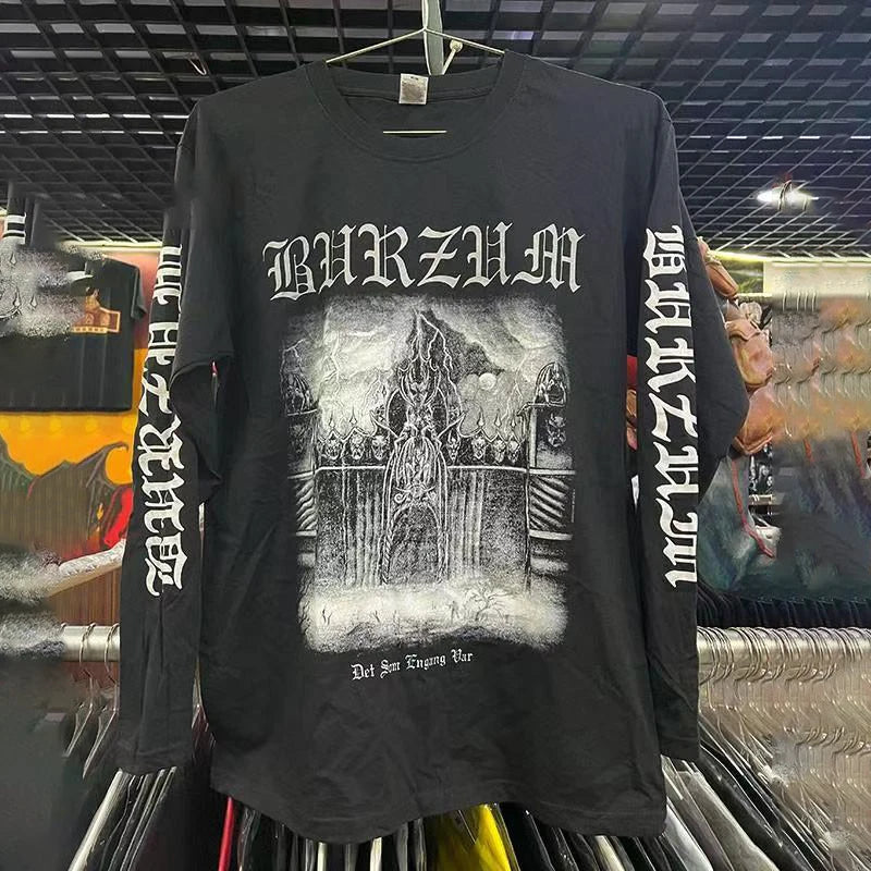 Long Sleeves T Shirts 90s Letter Graphic Print Oversized T Shirt New Harajuku Gothic Cotton Casual Tops Mens Womens Streetwear