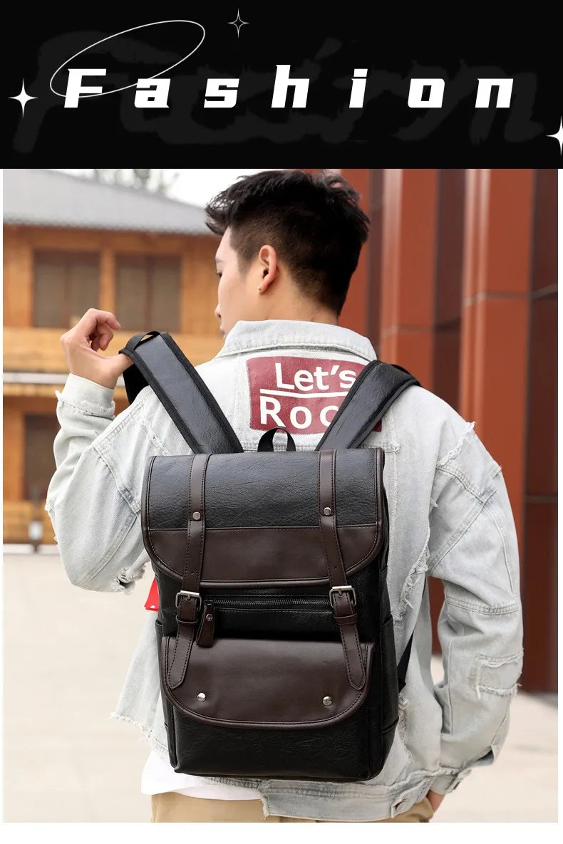 New Backpack Men's Trendy Retro Bag Business Computer Bag Travel Weekend Large Capacity Waterproof and Durable Leather Backpack