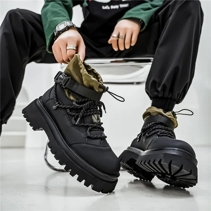 Fipatbu Men's Boots Fashion Designer High Top  Non Slip Height Increased Round Toe Winter Work Breathable Walking Botas Hombre