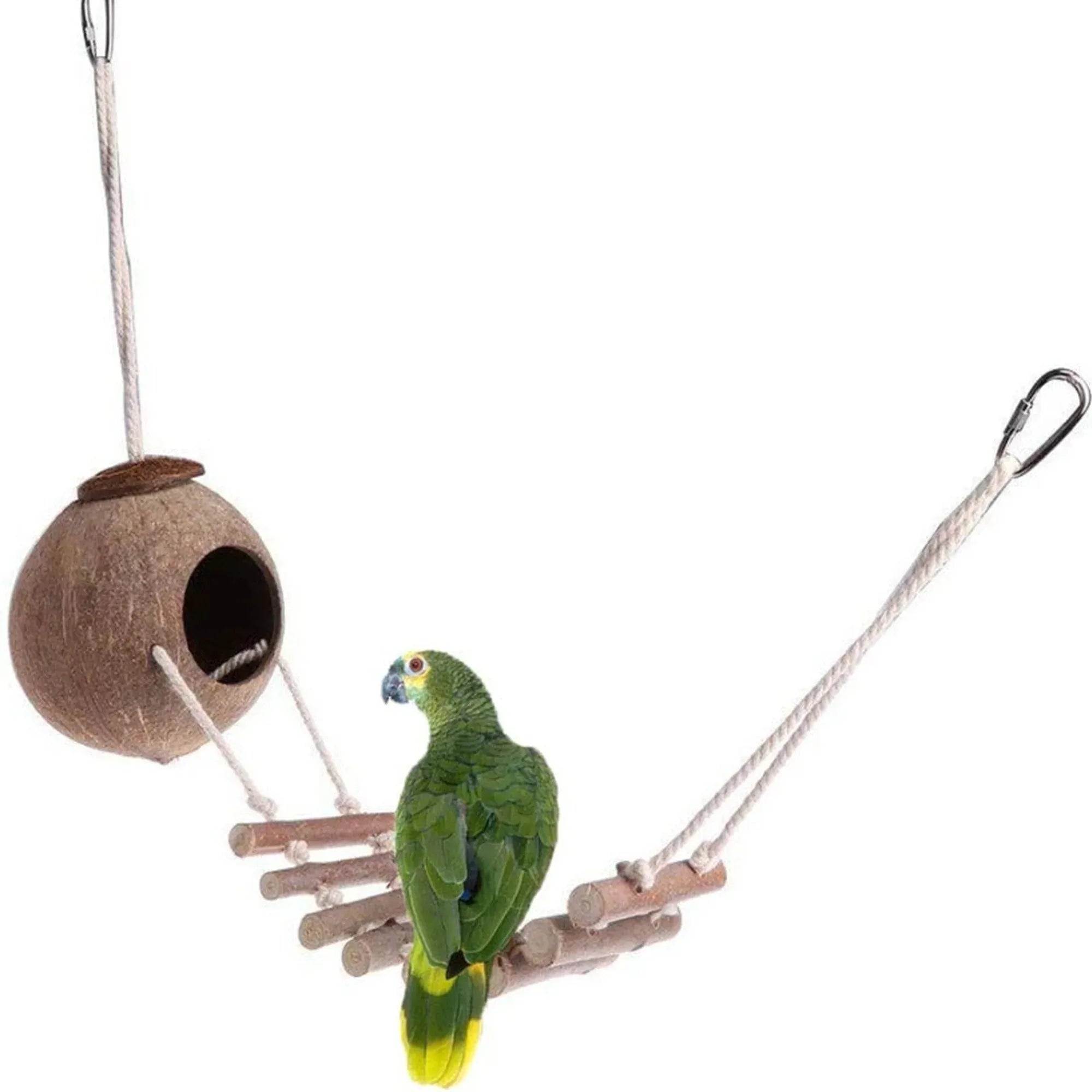 1 Pc Natural Coconut Shell Bird Nest Pet Bird Hanging Bird Nest Coconut Fiber Bird Nest Box With Ladder Pet Parrot Bird House