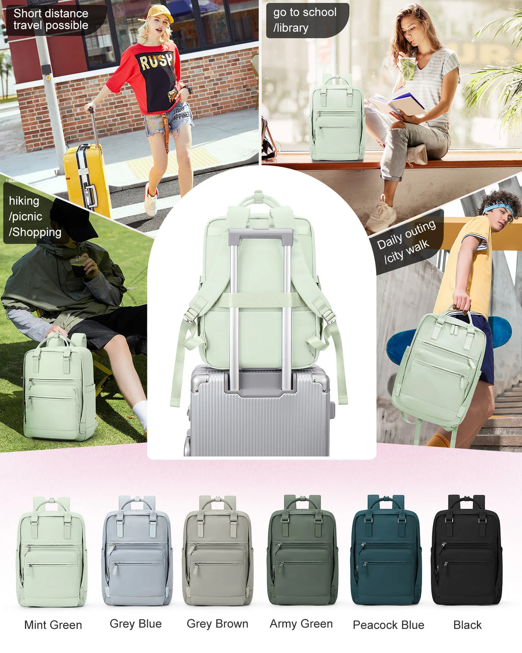 Travel backpack, ladies large capacity short-distance travel bag, college students computer backpack, duffel bag, multi-color