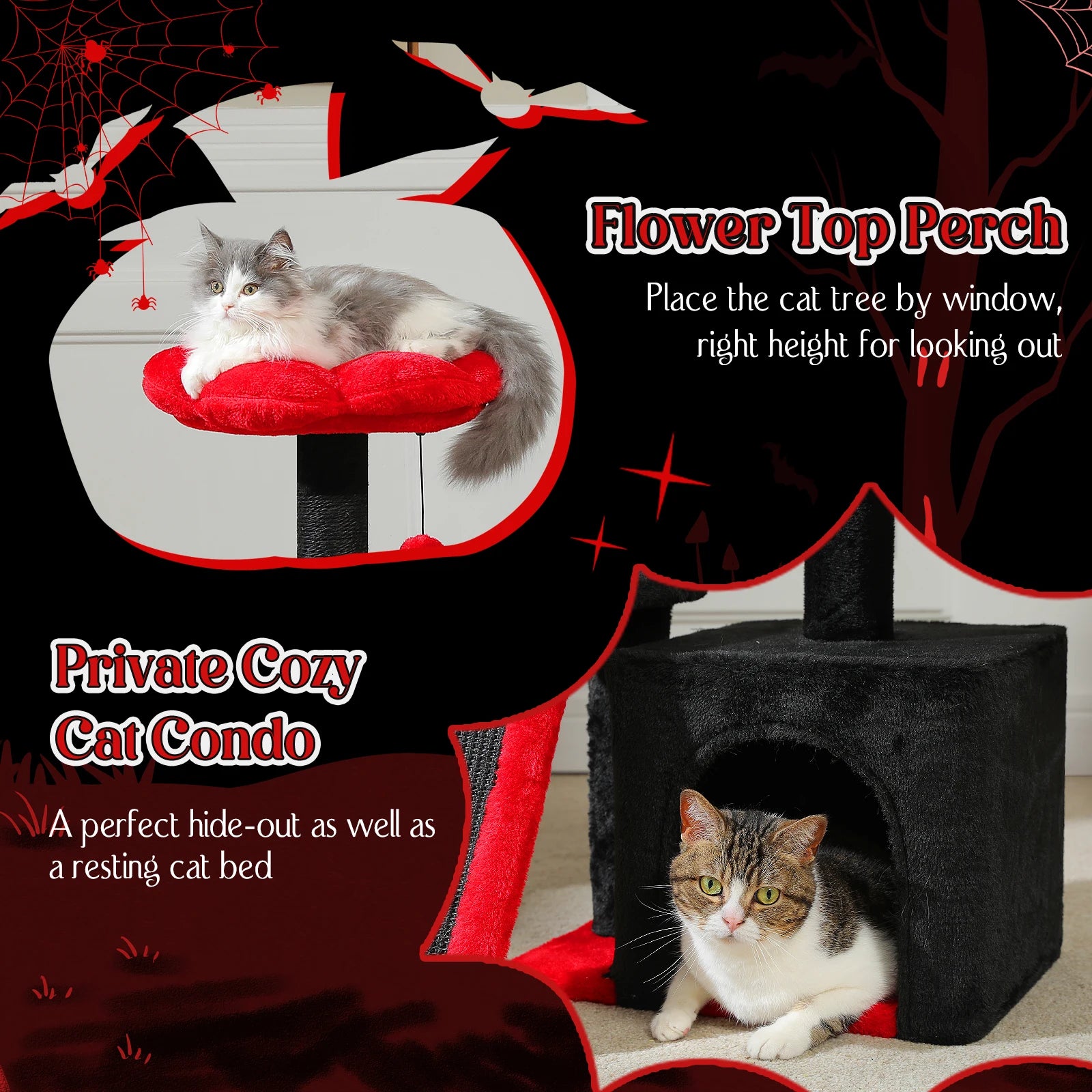 Flower Cat Tree for Indoor Small Cat Tower with Sisal Scratching Ramp Cozy Hammock and Removable Top Perch Cat Condo Kittens Toy