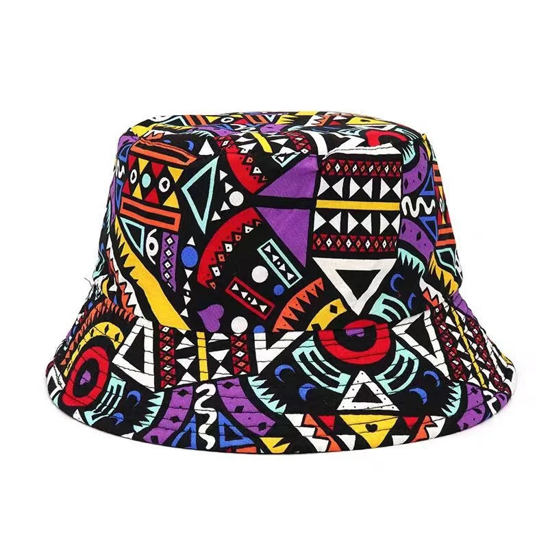 Double sided Outdoor Sun Hat Hip-Hop Cap Fishing Fisherman Graffiti Hat Men Women Animal Letter Print Panama Bucket Hats