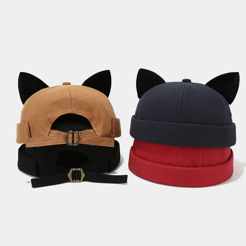 Cat Ears Cute Hats For Women Men Spring Summer Fashion  Melon Hat Female Simple Casual Adjustable Beanie Vintage Brimless Cap