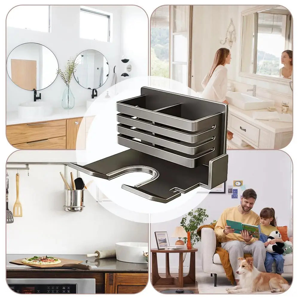 Bathroom Shelf on The Wall Without Drilling Multifunctional Storage Shelves Organizer Bathroom Hair Dryer Holder Toilet Cradle