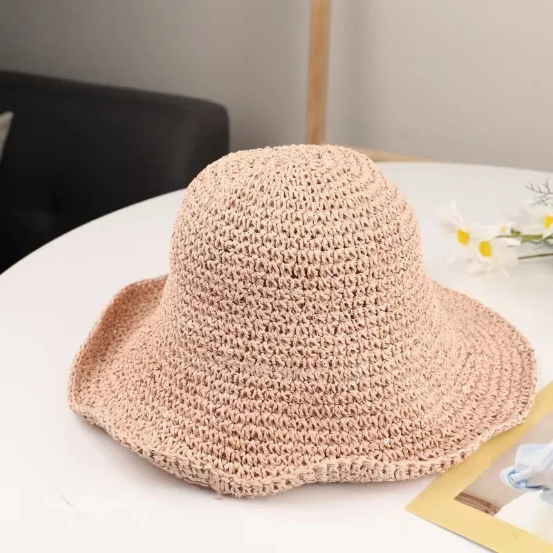 Sun Hat Wide Brim Floppy Summer Hats for Women Beach Panama Straw Dome Weave Bucket Hat Femme Shade Hat Women Hats