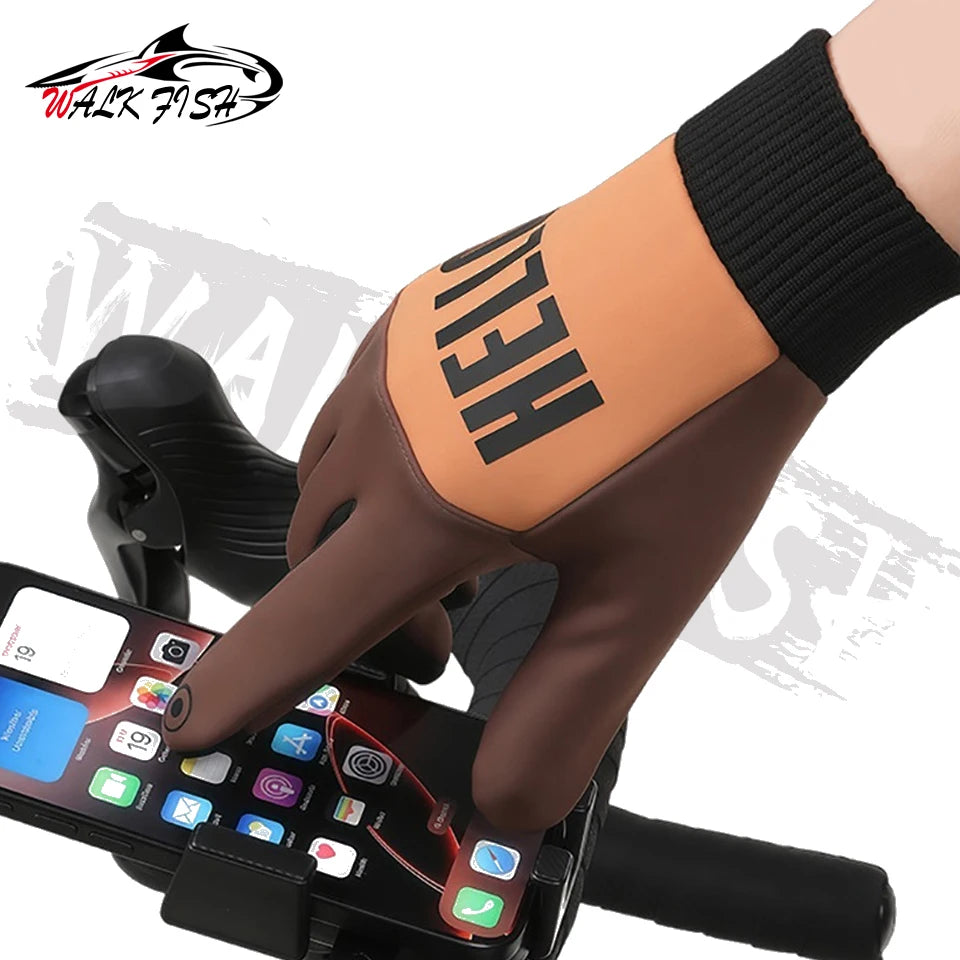 WALK FISH Fishing Gloves Keep Warm Winter Fleece-lined Thickened Windproof Waterproof Touch Screen Sports Running Drive Outdoor