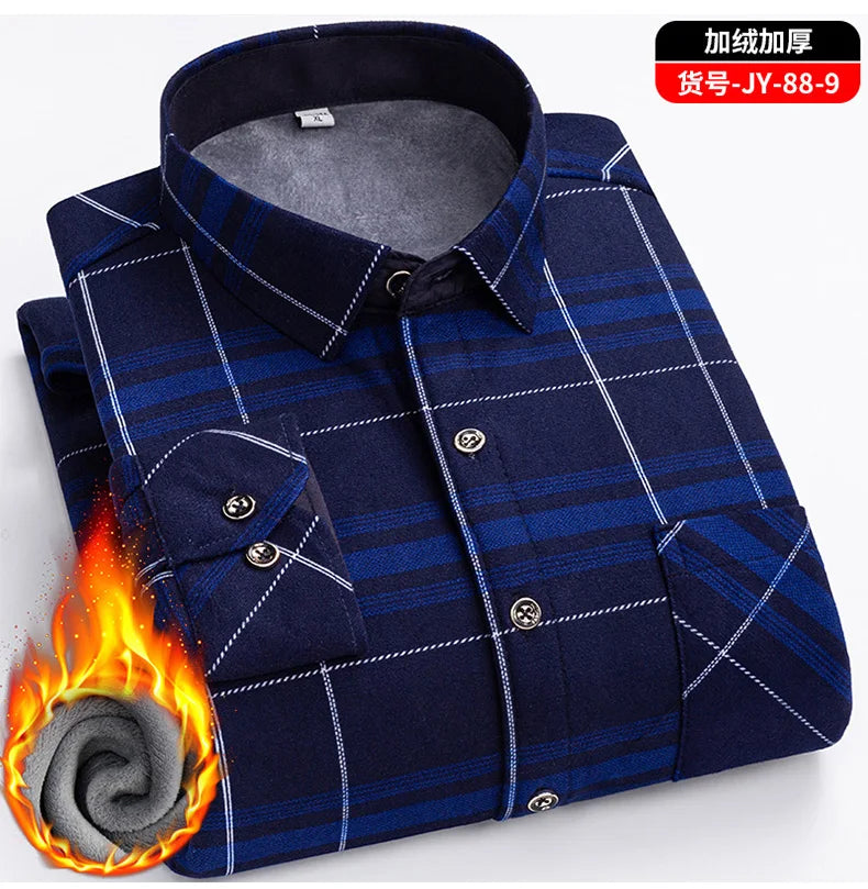 Men's long-sleeved shirt with double-sided fleece thickened warmth, 7XL, 8XL, winter casual and trendy, versatile for the street