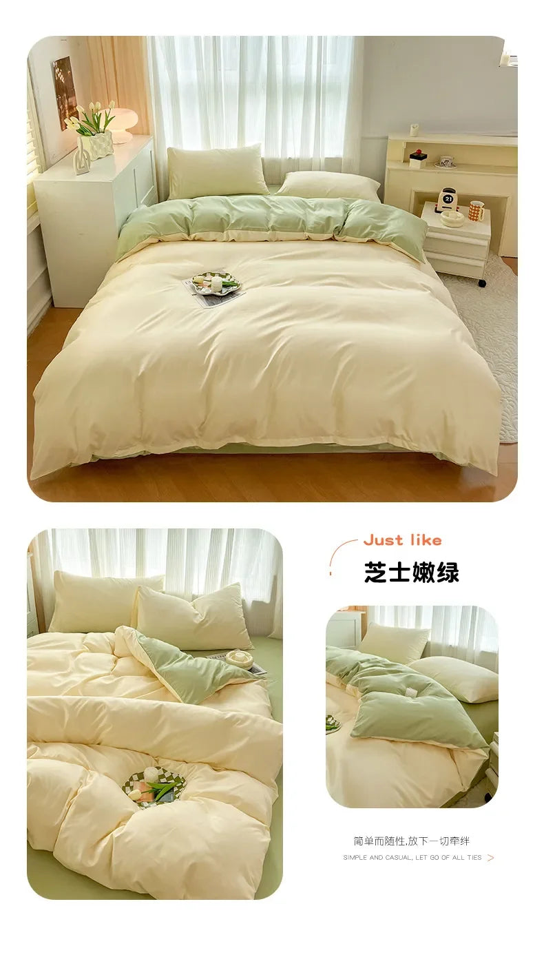 Solid Color Four Piece Bedding Set for Children and Adults Double Bed Large Four Piece Duvet Cover Bed Sheet Pillow Cover