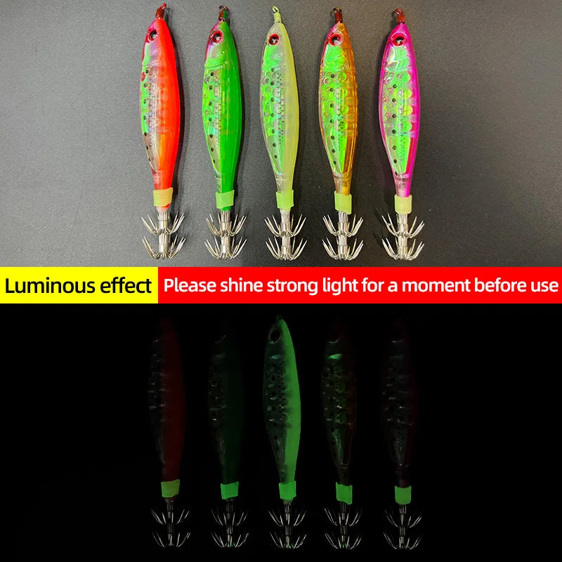 Glow-in-the-dark wood shrimp squid hook plastic hard bait blowpipe octopus hook lure fake bait squid bait