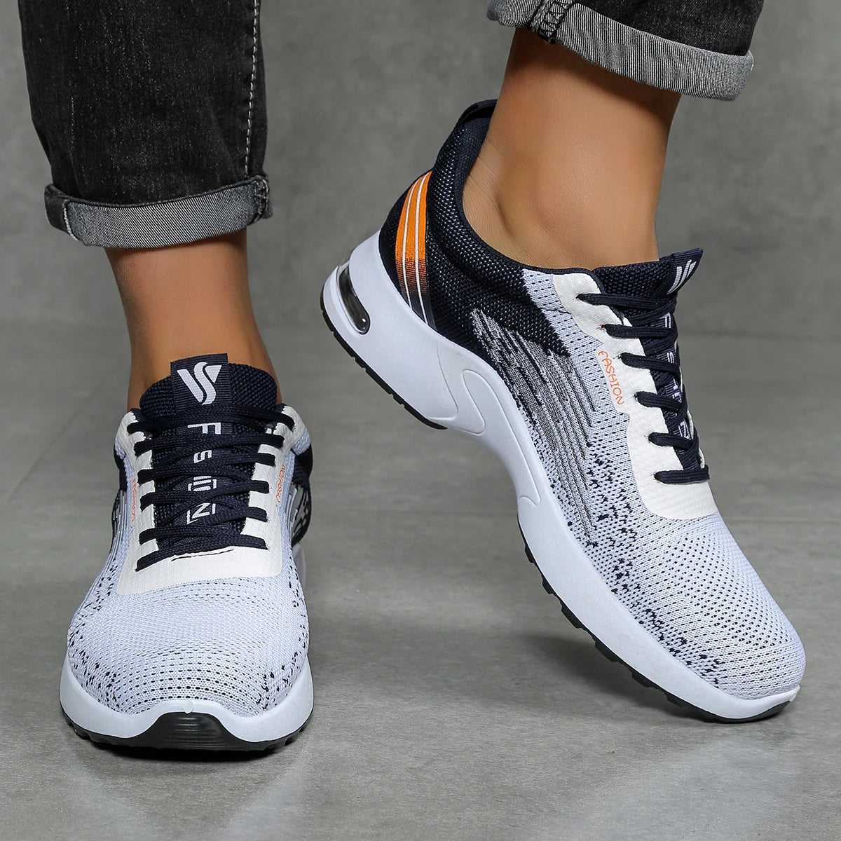 Men's shoes, men's casual shoes, breathable mesh, air-cushioned, soft-soled, color-blocked fashionable sports shoes