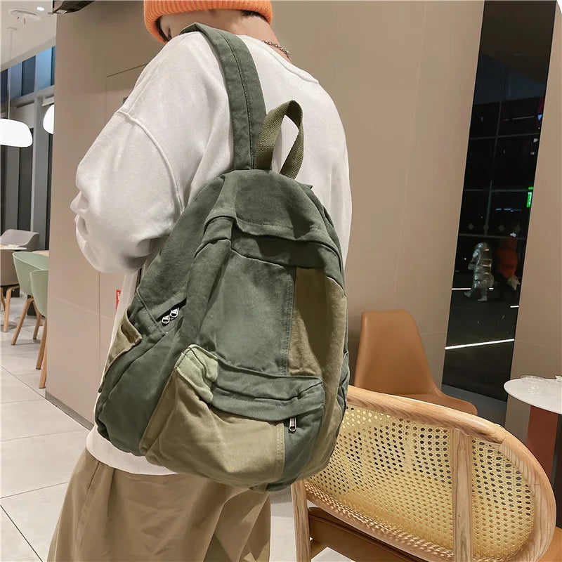 Fashion Panelled Women Backpack Canvas Kawaii Girl Travel Book Bags College Lady Laptop Backpacks Cute Travel Rucksack Schoolbag