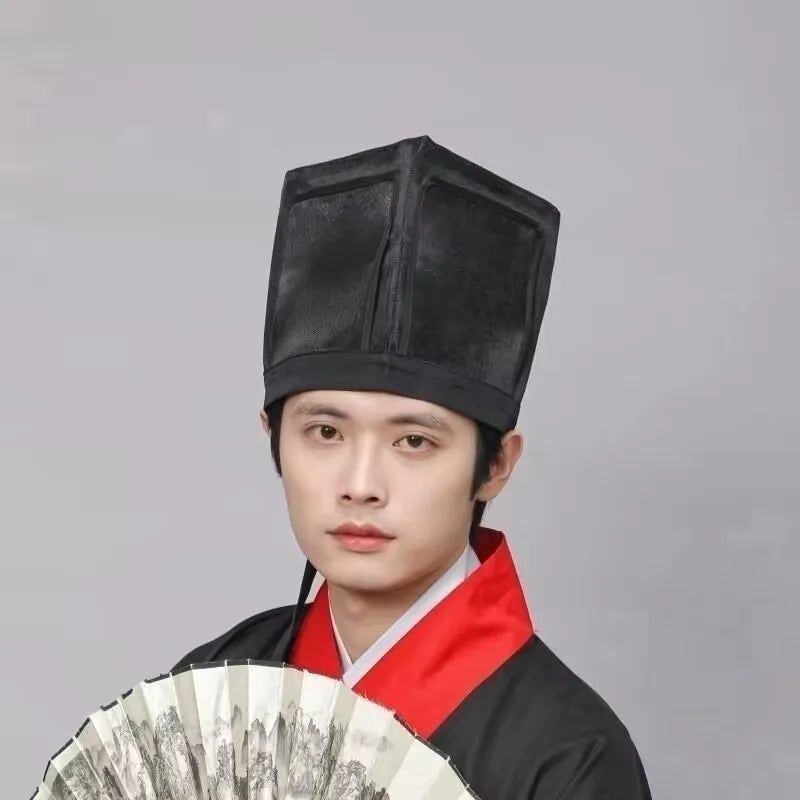 Men Hanfu Hat Chinese traditional Ancient scholar Black Hat Headdress Vintage Fittings Confucian Towel Cosplay Hat For Men Black