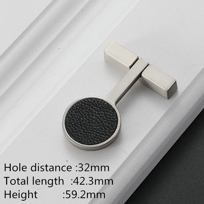 Modern Leather and Zinc Alloy Cabinet Handle – Elegant Drawer Pulls for Kitchen, Wardrobe, and Furniture (96mm)