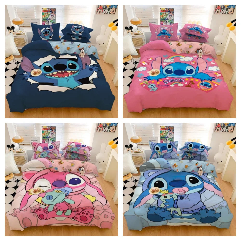 New Disneyzd Cartoon Stitch Bedding Sets Comforter Quilt Bed Cover Duvet Cover Pillow Case Pieces Sets Kids Adult Size Bedroom
