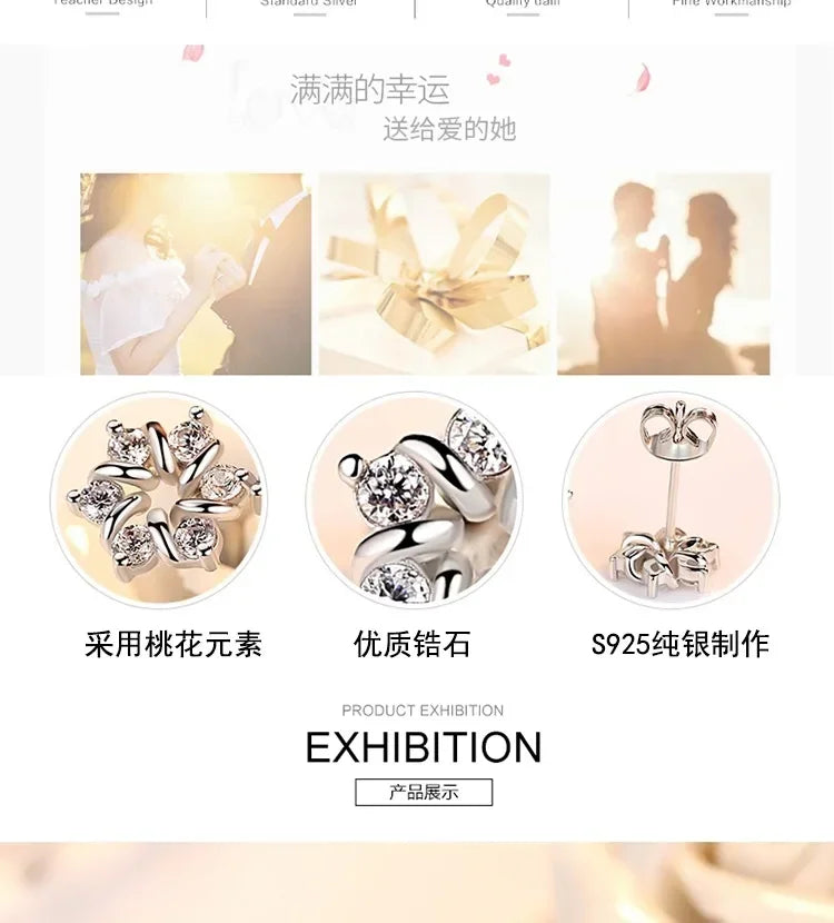 925 Sterling Silver Earrings For Women Zirconia Flower Stud Earring Oorbellen Brincos De Prata Pendientes Wedding Party Gift