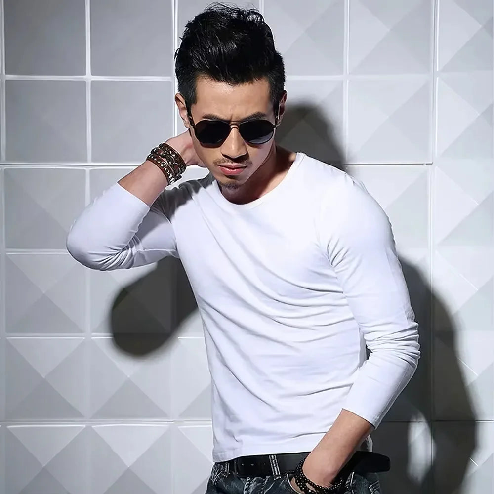 Men's T-Shirts Long Sleeve V Neck T Shirt 2025 MRMT Men Polyester T-Shirt Solid Color Slim Tight Man T Shirt For Male