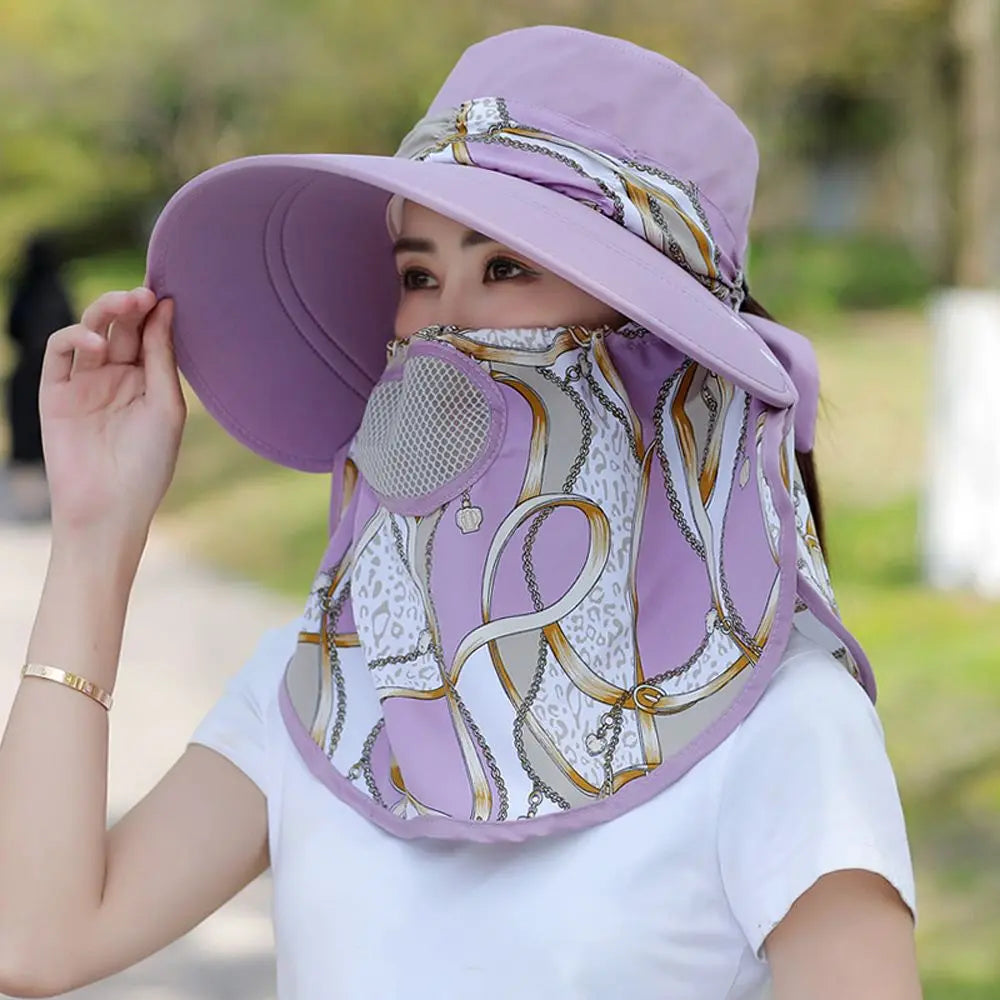 Hat Do Farming Work Polyester Hiking Fishing Caps Flower Print Bucket Hat Women Sun Hat With Neck Flap Summer UV Protection