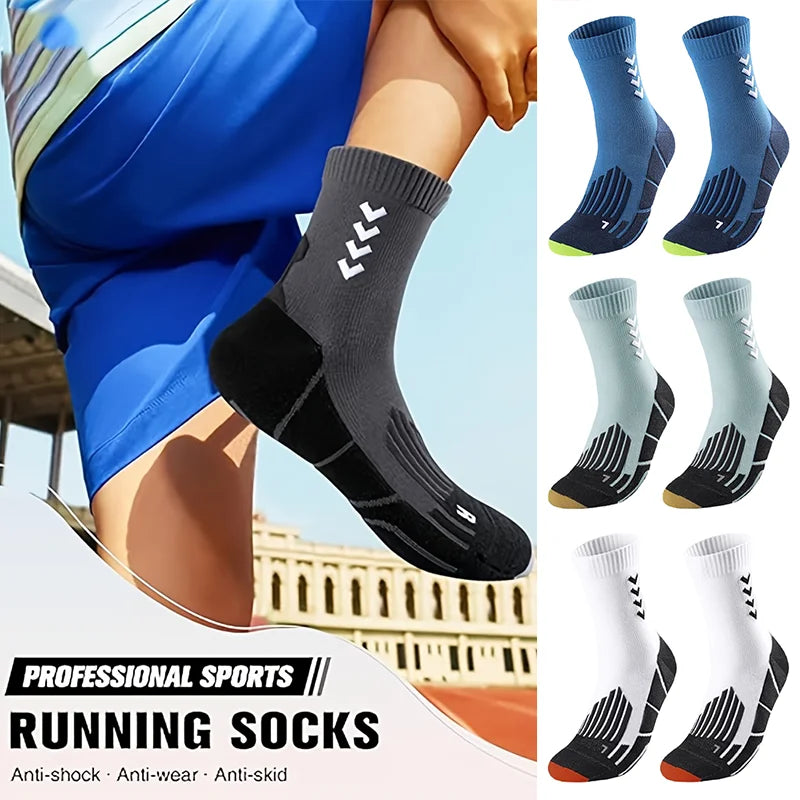Sports Cycling Socks Breathable Anti-Slip Moisture-Wicking Football Socks Cushioned  Men Middle Tube Athletic Basketball Socks