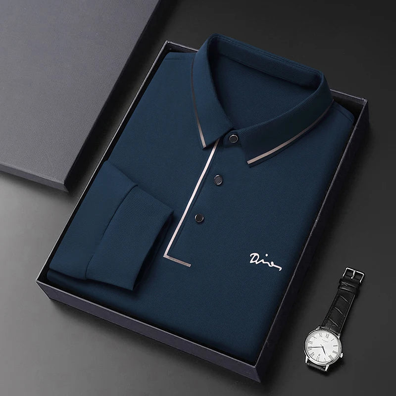 Men's Long Sleeve T-Shirt, Loose Fit Casual Printed Polo Shirts, Shrink Resistant Cotton Crewneck T-Shirt for Men