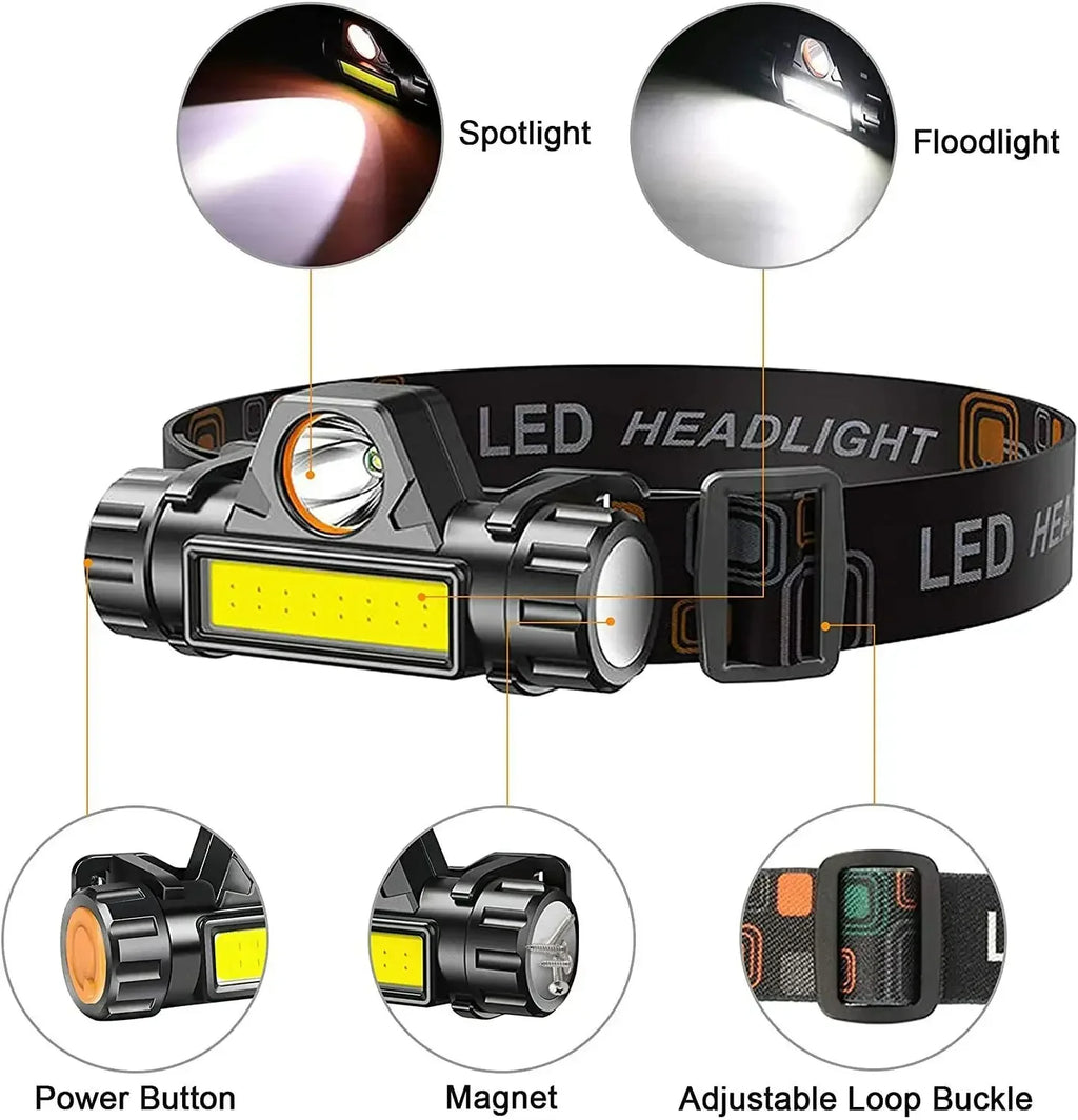 1-5PCS Rechargeable COB LED Headlamp Strong Magnetic Powerful Headlight Super Bright Waterproof Head Torch For Outdoor Fishing