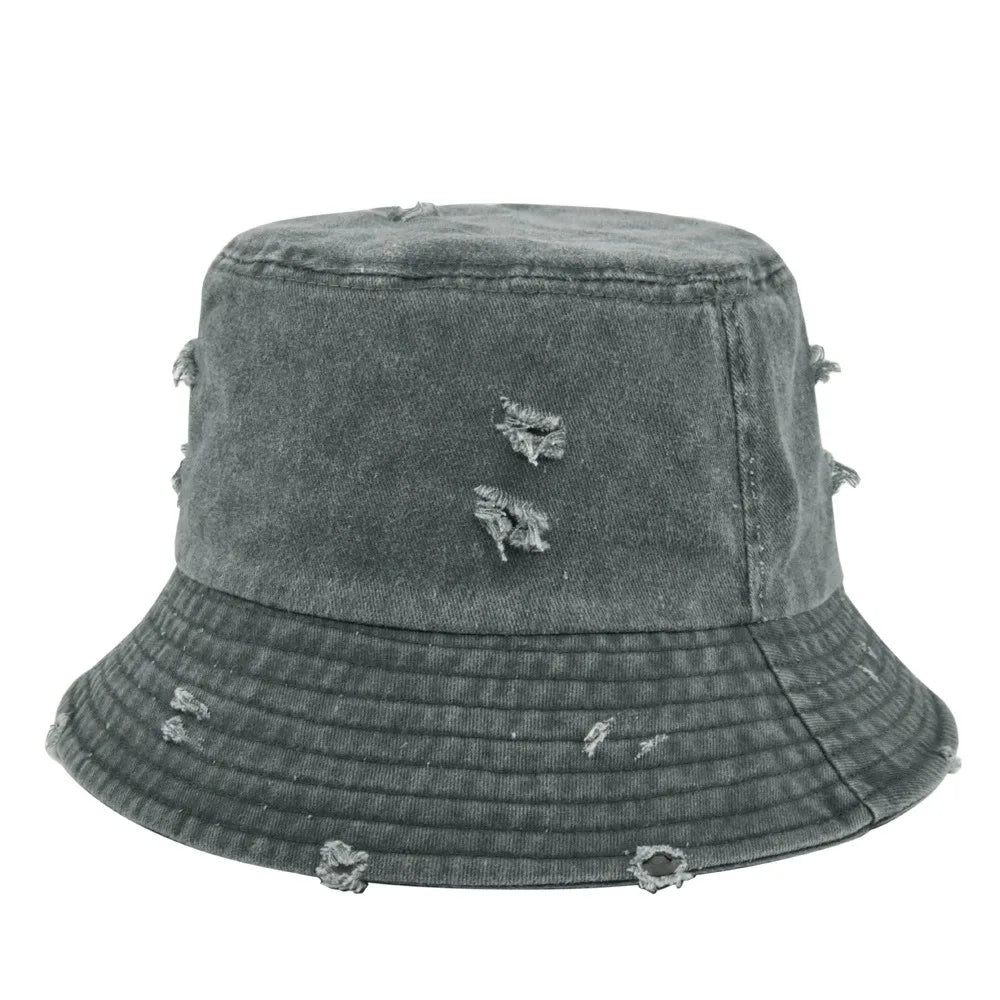 Vintage Distressed Multicolor Bucket Hats Streetwear Unisex Y2K Washed Cotton Fisherman Hat with Rip Holes Unisex Summer Sun Cap