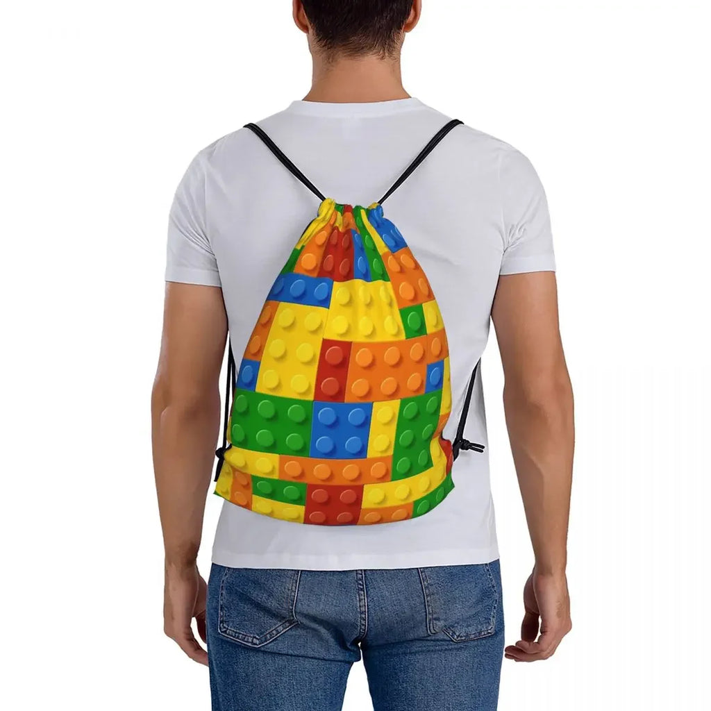 Building Blocks Construction Brick Backpacks Portable Drawstring Bags Drawstring Bundle Pocket Sundries Bag Book Bags For Travel