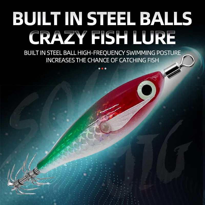 9pcs/page Glow Squid Jig Hook Saltwater Fishing Bait Artificial Egg Wood Shrimp Lures Sea Fishing Octopus Cuttlefish Squid Lure