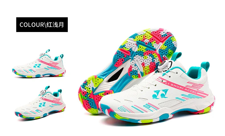 Men's and women's tennis shoes, badminton shoes, table tennis shoes, double row rotating buckle, low top leather sports shoes, v