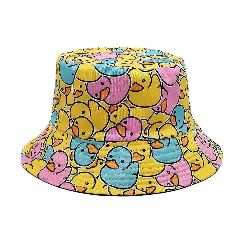 Double sided Outdoor Sun Hat Hip-Hop Cap Fishing Fisherman Graffiti Hat Men Women Animal Letter Print Panama Bucket Hats