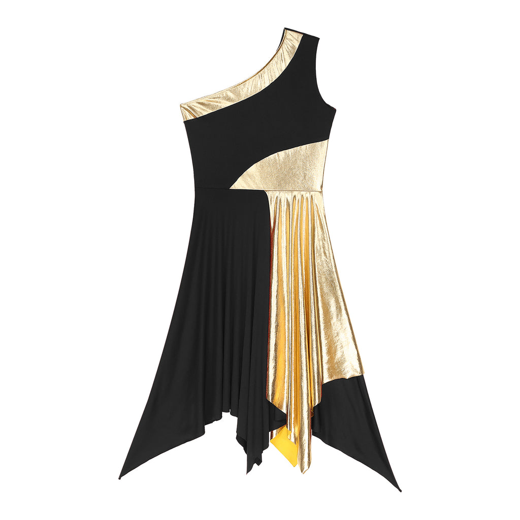 Women Church Choir Worship Praise Dress Modern Lyrical Dance Performance Costume One Shoulder Irregular Hem Dresses Dancewear