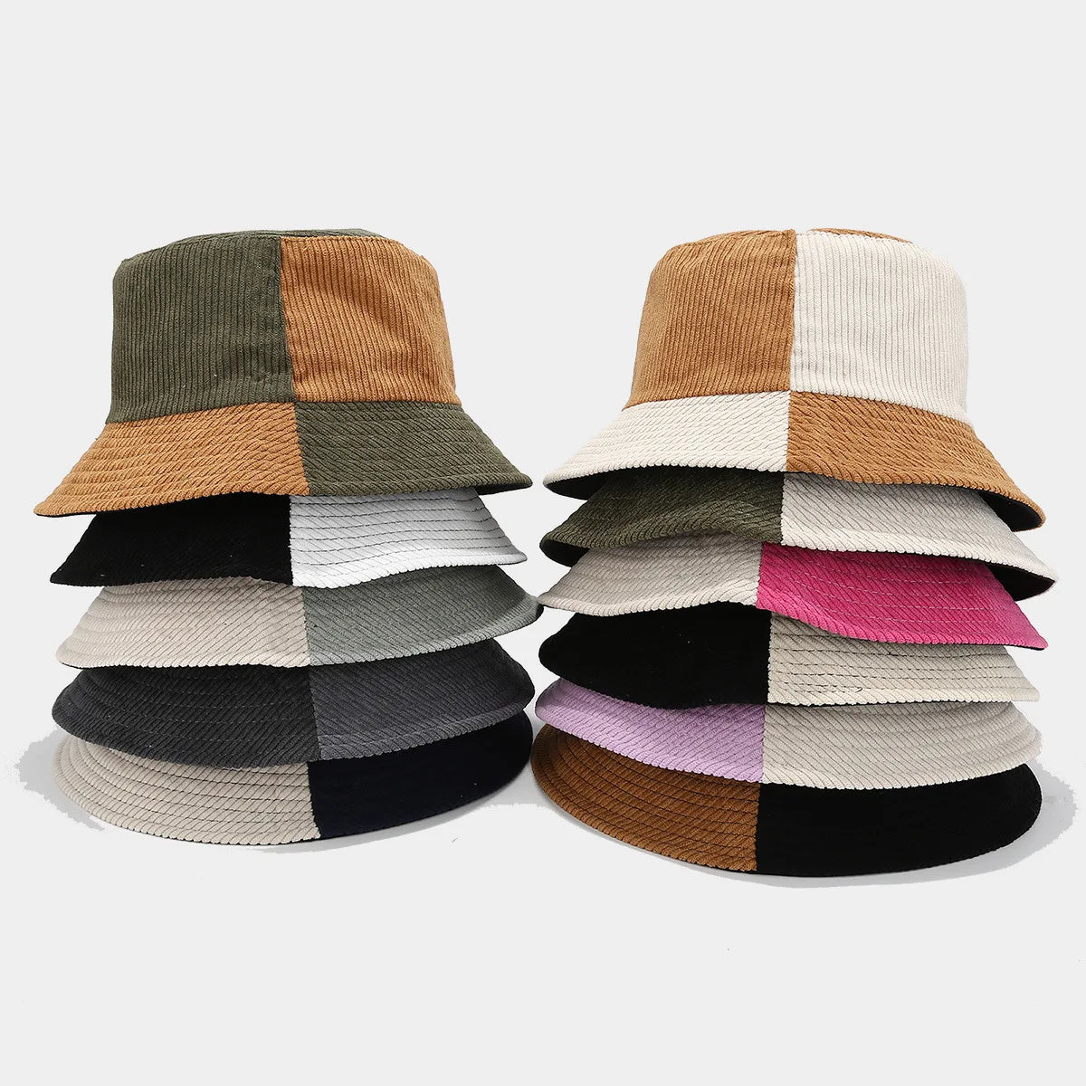 Women's Bucket Hats American Retro Contrasting Color Harajuku Simple Versatile Corduroy Fisherman Hats Large Brim Caps For Girl