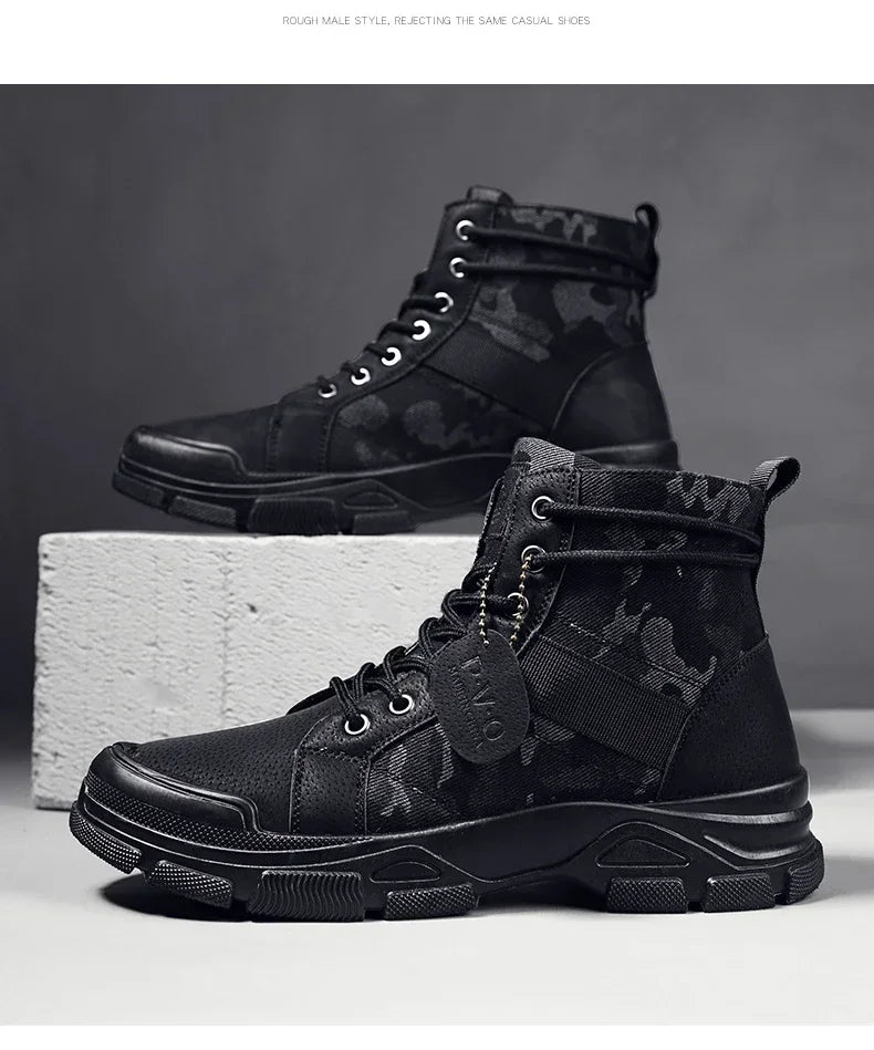Boots For Men Autumn High Top Camouflage Desert Casual Flats Mens Boot Breathable Non Slip Work Shoes Zapatillas Hombre